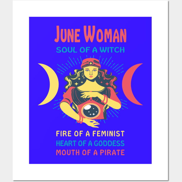 JUNE WOMAN THE SOUL OF A WITCH JUNE BIRTHDAY GIRL SHIRT Wall Art by Chameleon Living